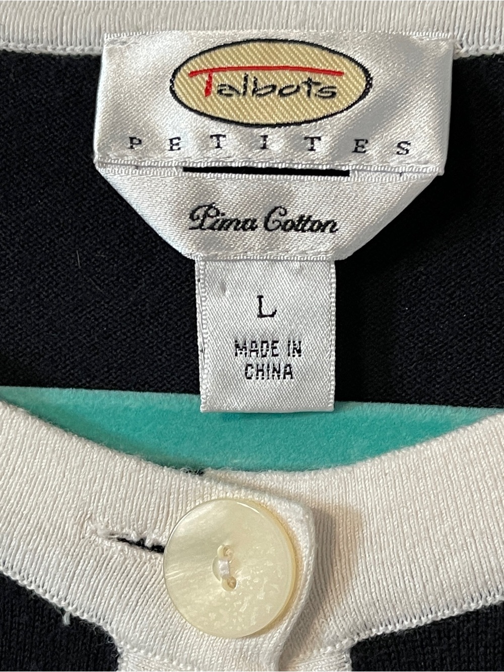 Talbots Black Ivory Contrast Trim Cardigan Sweater Quiet Luxury Pockets Large - Picture 4 of 5